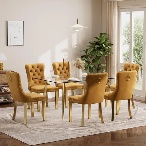 Vista 96 de Baysitone Juego de mesa de comedor de cristal de 51 pulgadas para 4, juego de 5 piezas de comedor moderno, mesa de cocina rectangular de vidrio