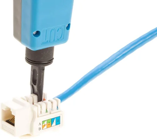 Vista 9 de SATMAXIMUM Paquete de 5 conectores de pared Ethernet Keystone Cat6 RJ45 Punch Down Slim Profile UTP Negro, 45 grados para panel de conexión y placa