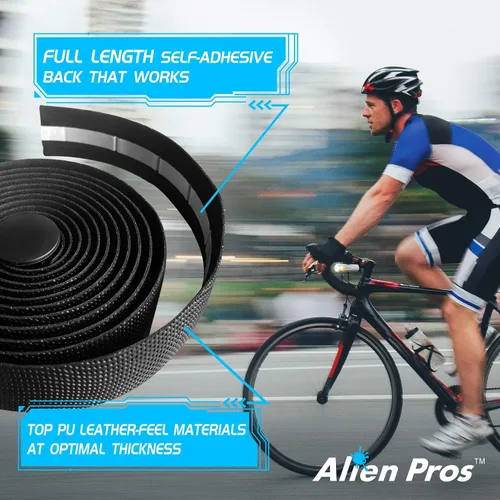 Vista 5 de ALIEN PROS Cinta para manillar de bicicleta de poliuretano (juego de 2) negro, rojo, blanco, rosa, azul, mejora el agarre de tu bicicleta con estas