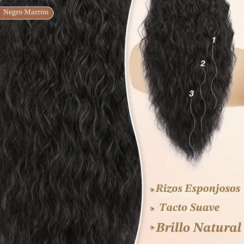 Vista 3 de BARSDAR Extensión de cola de caballo rizada ondulada con cordón negro marrón – 22 pulgadas de extensión de cabello sintético con peine de clip