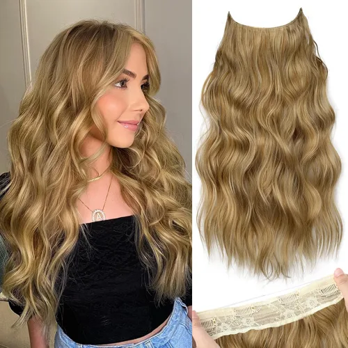 Vista 77 de KooKaStyle - Extensiones de cabello con hilo invisible, diadema transparente, ajustables, 4 clips fijadores, cabello largo y ondulado de 12