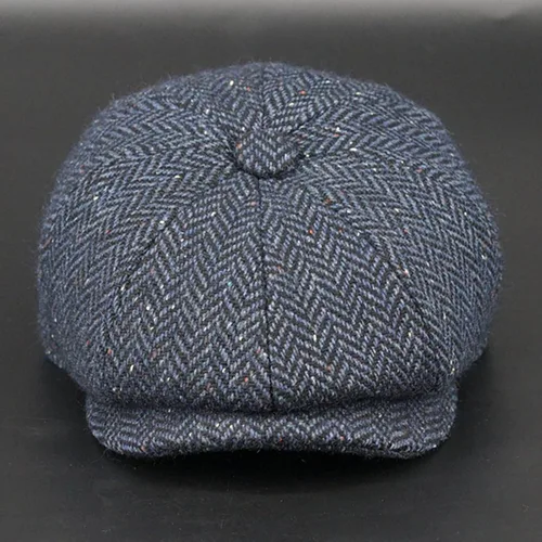 Vista 3 de Hombres Mezcla De Lana Newsboy Gorra 8 Panel Tweed Flat Cap Cabbie Hat Snap Brim