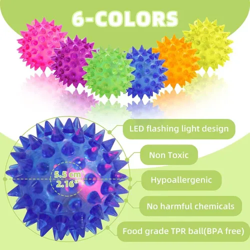 Vista 2 de Paquete de 12 pelotas LED con luz, antiestrés sensorial, esponjosas, puntiagudas, brillantes en la oscuridad, juguetes de pelotas puntiagudas