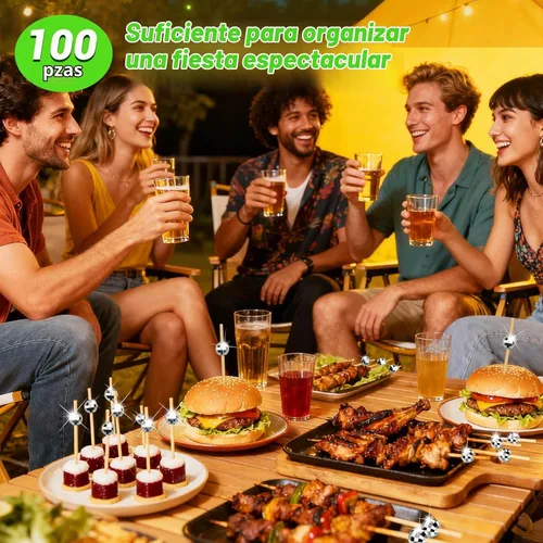 Vista 6 de 100 púas de cóctel de mini bola de discoteca plateadas para aperitivos