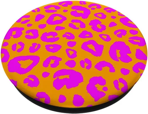 Vista 2 de PopSockets intercambiables PopGrip con diseño de leopardo de guepardo y naranja