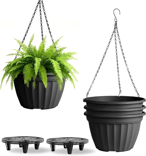 Vista 9 de FGstyle Paquete de 6 macetas colgantes de 8 pulgadas, macetas de riego automático para plantas de interior, cesta colgante de plástico con elevador