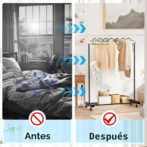 Vista 6 de VICERII Perchero para ropa, perchero resistente de 55.51 pulgadas con ruedas y estante inferior, con capacidad de 130LB, percheros para colgar ropa