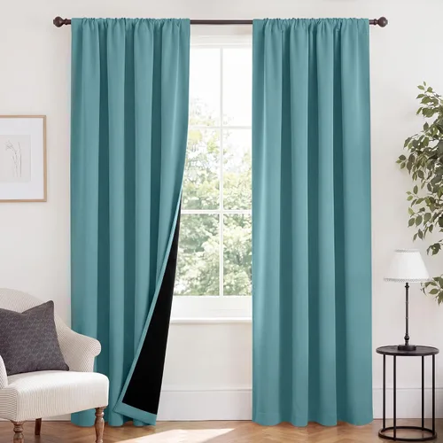 Vista 87 de NICETOWN Biscotti Beige 100% Cortinas opacas de 45" de largo para cocina, bolsillo con varilla para sótano completamente opaco, cortinas térmicas