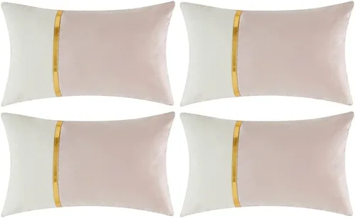 Vista 15 de Fancy Homi Paquete de 4 fundas de almohada decorativas para sala de estar, sofá cama, retazos de terciopelo con cuero dorado, decoración moderna