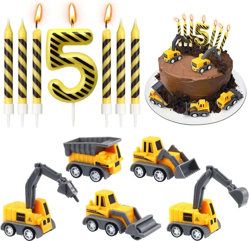 Vista 16 de Velas de cumpleaños de construcción número 1, juego de 12 adornos de construcción para tartas, decoración de pastel de excavadora para cumpleaños