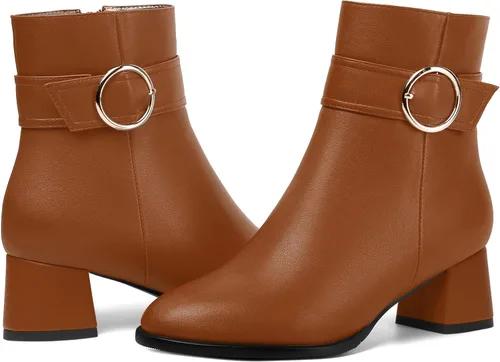 Vista 6 de MERRORI Botas altas de tacón bajo mate mate con cremallera y punta redonda para mujer, 2 pulgadas