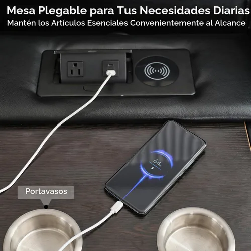 Vista 5 de Sofá reclinable manual con cargador inalámbrico para sala de estar, 3 plazas eléctrico de cuero con reclinable, juego de sofá reclinable de 3