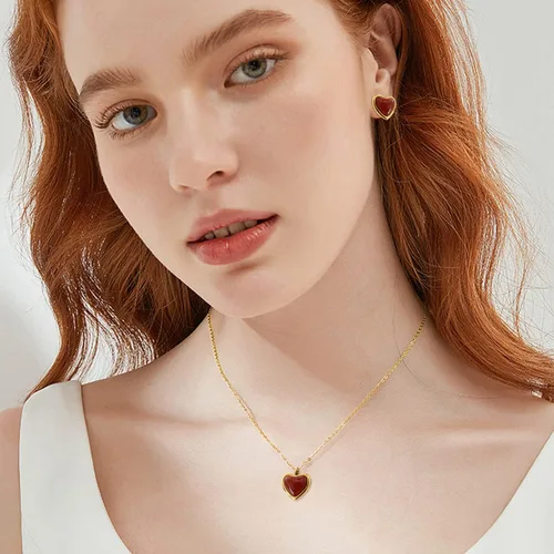 Vista 2 de Temoto Valentines Day Girlfriend Gifts Necklace - Gold Carnelian Crystal Heart Necklace for Women Teen Girls Love Gifts for Her