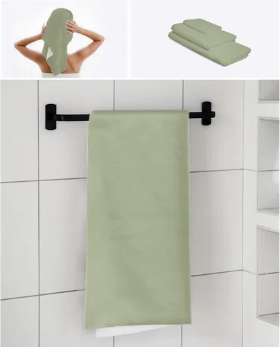 Vista 7 de Juego de toallas de baño verde salvia para baño, toallas de lujo, regalos para mujeres, secado rápido, playa, cocina, mano, cabello, cara, yoga
