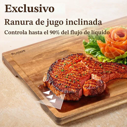 Vista 3 de SMIRLY Juego de tablas de cortar de bambú, tabla de cortar y tablas de cortar de madera para cocina, tabla de cortar de madera pequeña y bloque