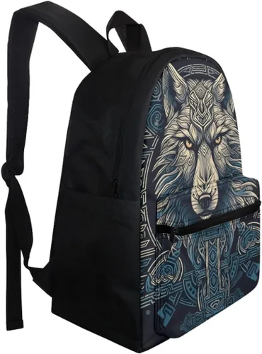Vista 2 de GLUDEAR Mochila escolar para niños, niñas, niños, estudiantes, vikingos, lobo, libro, bolsa suave y cómoda, Fenrir Lobo 4, Mochilas Daypack