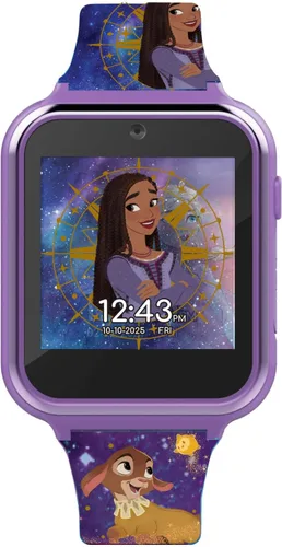 Vista 2 de Accutime Disney Wish Purple Asha y Dahlia - Reloj inteligente con pantalla táctil de aprendizaje educativo para niñas, niños, niños pequeños, cámara