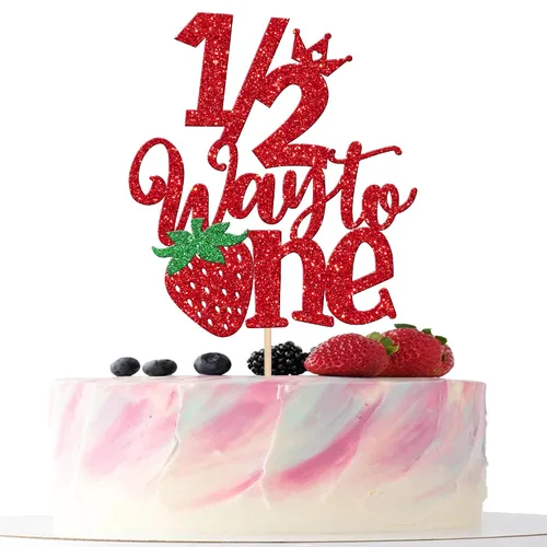 Vista 17 de 24 piezas de adornos para cupcakes de fresa, purpurina roja, temas de frutas, bayas y fresas, para verano, dulces, baby shower, fiesta