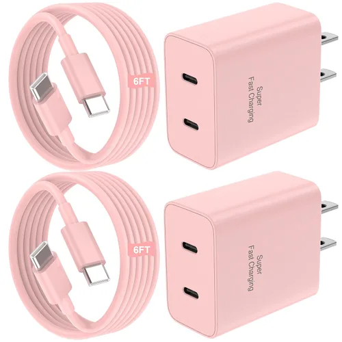 Vista 14 de Paquete de 2 cargadores súper rápidos USB C de doble puerto para teléfono Android tipo C, bloque de carga rápida con cable de carga tipo C de 6 pies