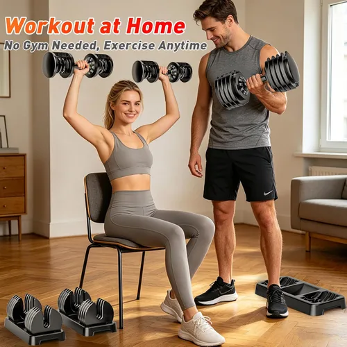 Vista 6 de 25/55lb Pair Adjustable Dumbbell Set, Adjustable Dumbbells Set of 2, 5 in 1/10 in 1 Free Weights Dumbbells Set with Anti-Slip Texture Handle
