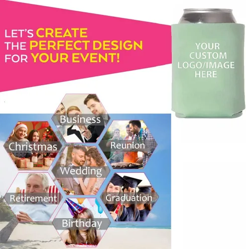 Vista 2 de Enfriador de latas de boda personalizado, mangas enfriadoras de latas de cerveza personalizadas para aniversario, regalo de cumpleaños, recuerdo