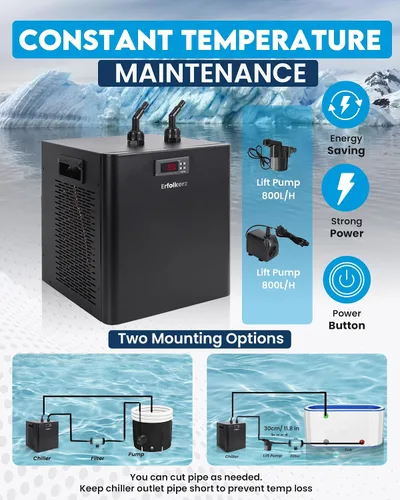 Vista 4 de Enfriador de inmersión en frío de 1/3 HP, 79 galones, 300 L, enfriador de agua para baño de hielo, enfriador de agua para baño de hielo con kit