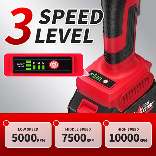 Vista 2 de Amoladora angular inalámbrica de 4-1/2 pulgadas, herramienta de amoladora angular sin escobillas de 10000 RPM, ajuste de 3 velocidades, amoladoras