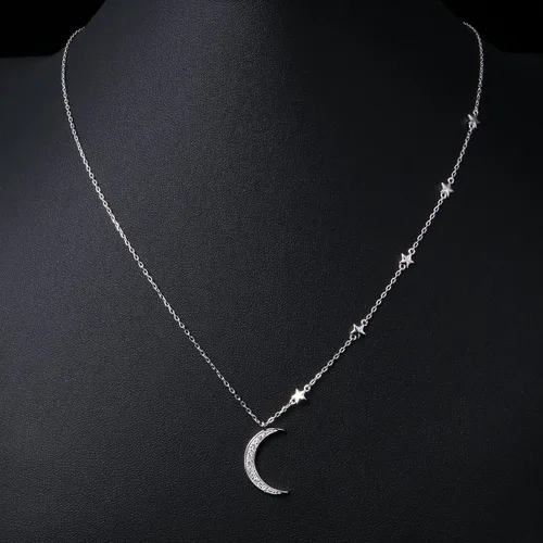 Vista 2 de Ladytree Collar con colgante de joyería de luna creciente y estrella de plata de ley 925