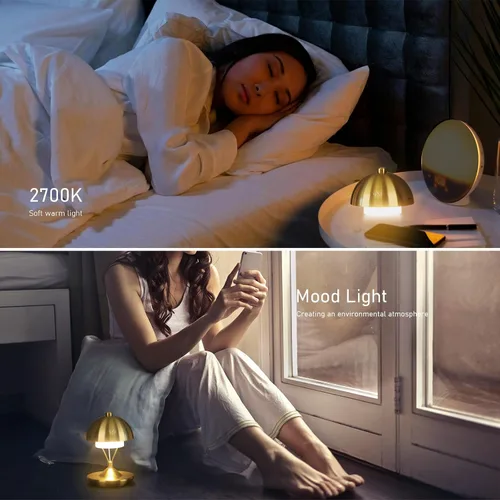 Vista 6 de Modern Table Lamp Cordless Portable Desk Lamp, 2700K Stepless Dimming Rechargeable Battery Operated LED Lights for Bedroom, USB-C Charging