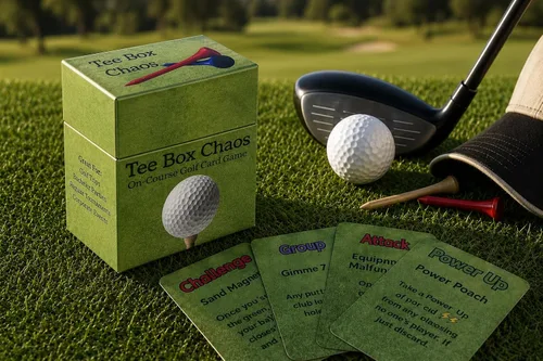 Vista 5 de Tee Box Chaos Juego de cartas de golf, 18 hoyos de diversión, tarjetas de golf impermeables para golfistas, regalos de golf para hombres, accesorios