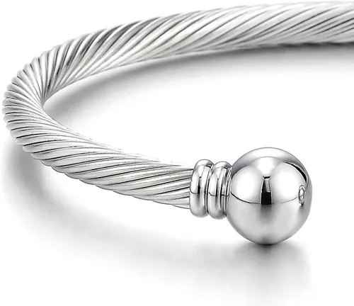 Vista 3 de Pulsera de acero inoxidable trenzada COOLSTEELANDBEYOND elástica ajustable para hombre y mujer
