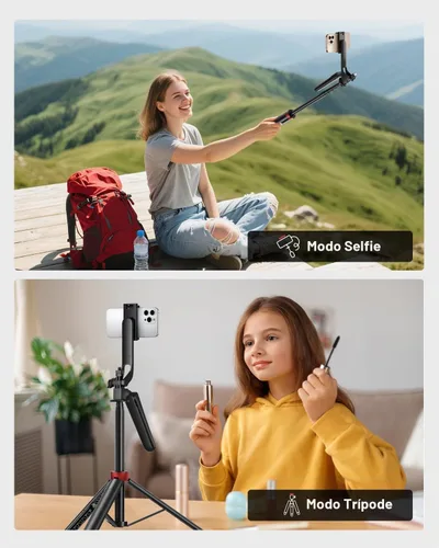 Vista 7 de Aureday Trípode de teléfono de 72" y palo para selfie, soporte de trípode para teléfono celular con control remoto inalámbrico y soporte extensible