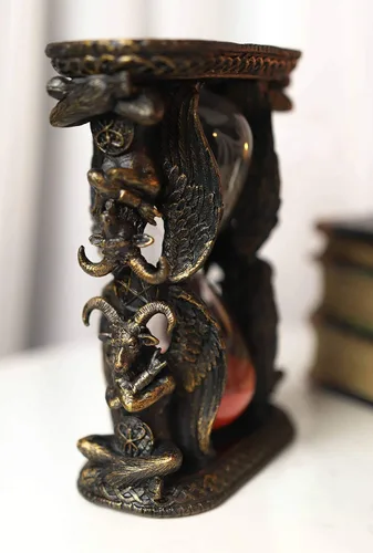 Vista 8 de Ebros Gift Sabbatic Goat of Mendes Idol Alado Baphomet Temporizador de arena invertible Estatua Illuminati ocultista El Dios Cuernos Resuelve Altar
