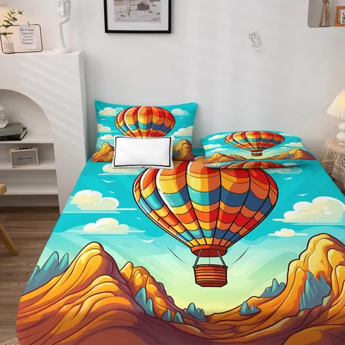 Vista 3 de Sábanas de globo aerostático tamaño King – Sábanas de cama para niños, microfibra suave y bolsillo profundo, sábanas y fundas de almohada estampadas