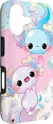 Vista 3 de Linda funda Kawaii Axolotl azul y rosa para iPhone 17