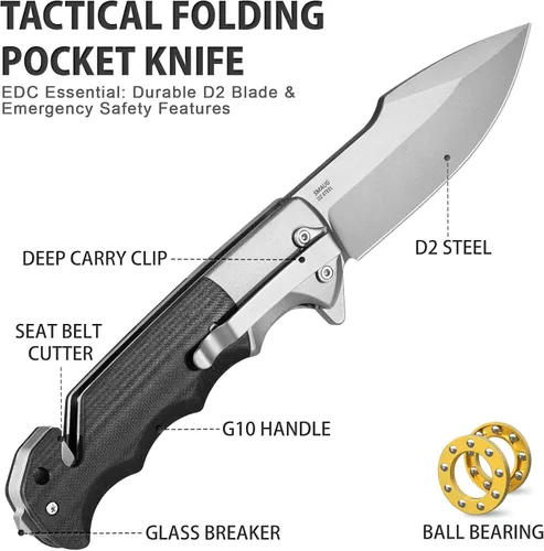 Vista 6 de SMAUG - Cuchillo de bolsillo táctico para hombre