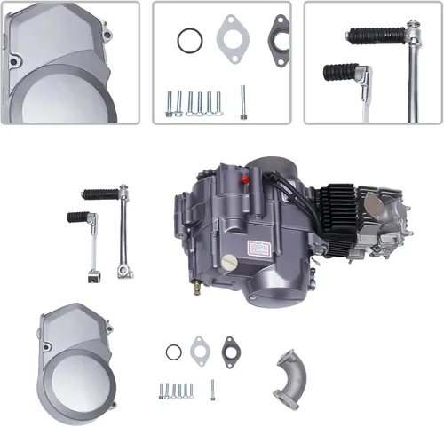 Vista 2 de Kits de Reemplazo de Motor de 4 Tiempos 140CC, Motor Monocilíndrico CDI con Palanca de Arranque a Patada y Palanca de Cambio, Conjunto de Colector