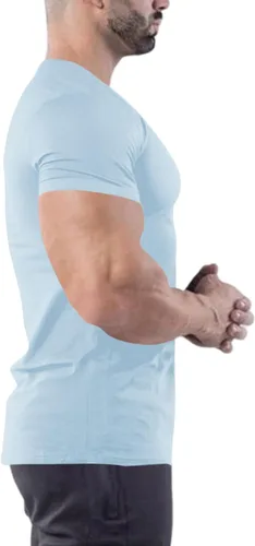 Vista 3 de Uni Clau Camisetas musculares para hombre, camisetas de manga corta a la moda, camiseta de entrenamiento atlético para gimnasio
