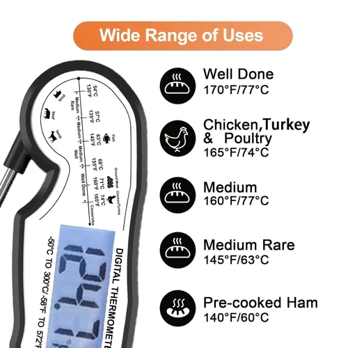 Vista 3 de Termómetro digital de lectura instantánea para carne para asar a la parrilla y cocinar - ANDAXIN Termómetro ultrarrápido resistente al agua