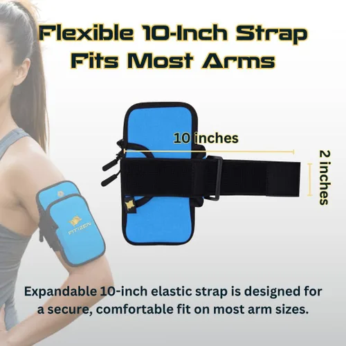 Vista 8 de Fitizen - Brazalete de teléfono para correr, color azul cielo, ajustable, resistente al agua, para iPhone y Android, para el ciudadano activo
