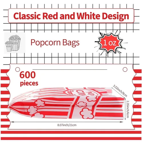 Vista 2 de VOISEN Bolsas de papel para palomitas de maíz, paquete de 600 bolsas de palomitas de maíz de 1 onza, porciones individuales, bolsa de palomitas