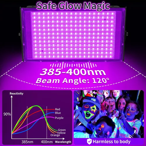 Vista 2 de 200W LED Black Lights with 10ft Switch+Plug, IP66 Waterproof, 2 Pack