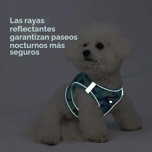 Vista 5 de Arnés Step-in para perro con conjunto de correa, ajustable suave acolchado y malla transpirable para perro de tamaño pequeño, reflectante sin Verde
