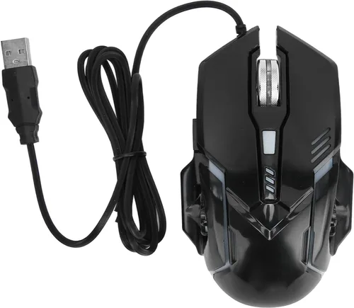 Vista 9 de Ratón para juegos con cable, mouse USB ergonómico 1200 1800 2400 3600 DPI, mouse silencioso con cable para computadora con retroiluminación RGB, 6