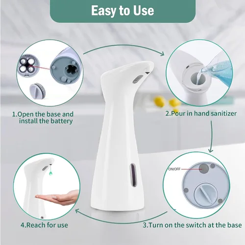 Vista 4 de OUKENS Dispensador automático de jabón, 6.8 fl oz, sensor sin contacto, dispensador de jabón de manos con infrarrojos para baño y fregadero