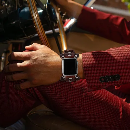 Vista 2 de VIQIV Correas de reloj de cuero compatibles con Apple Watch Band 1.614 in 1.575 in 1.496 in 1.929 in 1.732 in 1.772 in 1.654 in iWatch Series