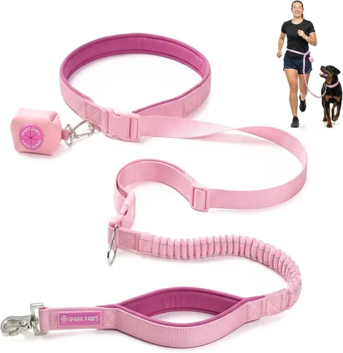 Vista 13 de Spark Paws - Correa de perro manos libres, correa elástica para la cintura que absorbe los golpes para correr, clip para cinturón de seguridad