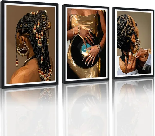 Vista 72 de MAMAGO Lienzo decorativo para pared, pintura de belleza dorada y negra, fotos de mujeres africanas, hermosos pósteres de mujer negra, impresiones