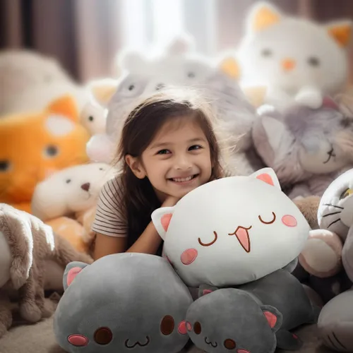 Vista 4 de AFAN Animales de peluche de gato, bonita y suave almohada de felpa de gato, juguetes de peluche kawaii, decoración de habitación, regalos para niños
