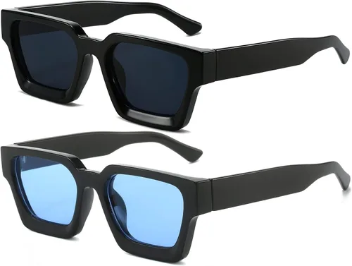 Vista 183 de AIEYEZO Gafas de sol cuadradas para mujeres y hombres, gafas de sol cuadradas con montura gruesa, estilo de diseñador simple